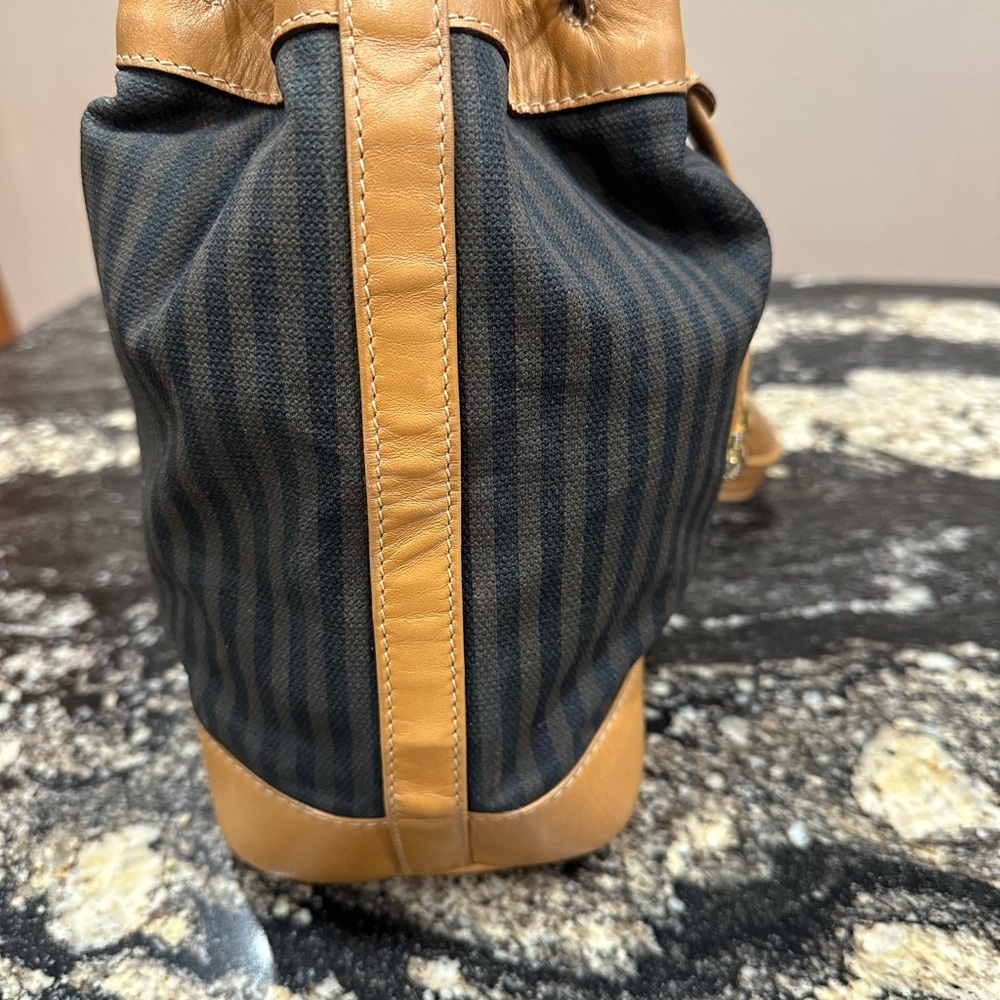Fendi Tan and Black Striped Drawstring Bucket Bag🤎🖤 - Picture 14 of 15
